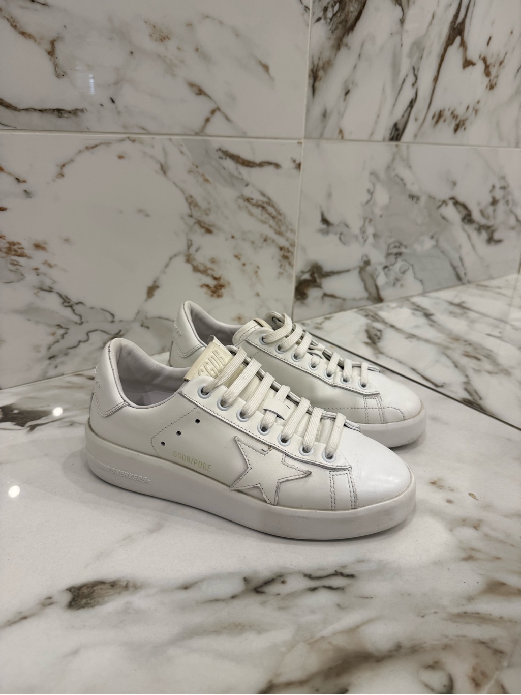 Golden Goode White Leather Pure-Star Accent Sneakers